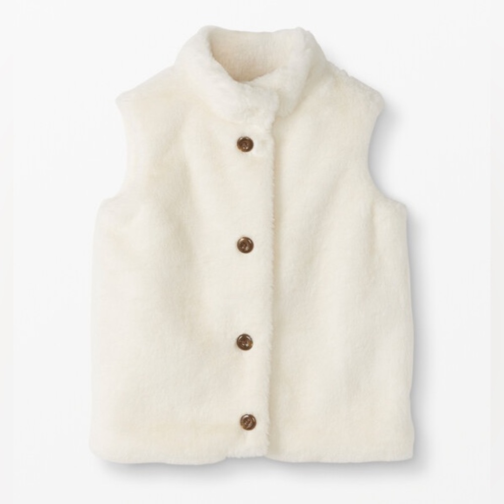 Hanna Anderson White Faux Fur Vest sz 10